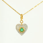Load image into Gallery viewer, Emerald Heart Diamond Charm, 14k Solid Gold, Natural Diamond, Everyday Pendant, Minimal Gemstone Necklace, Ready To Ship, Certified Jewelry