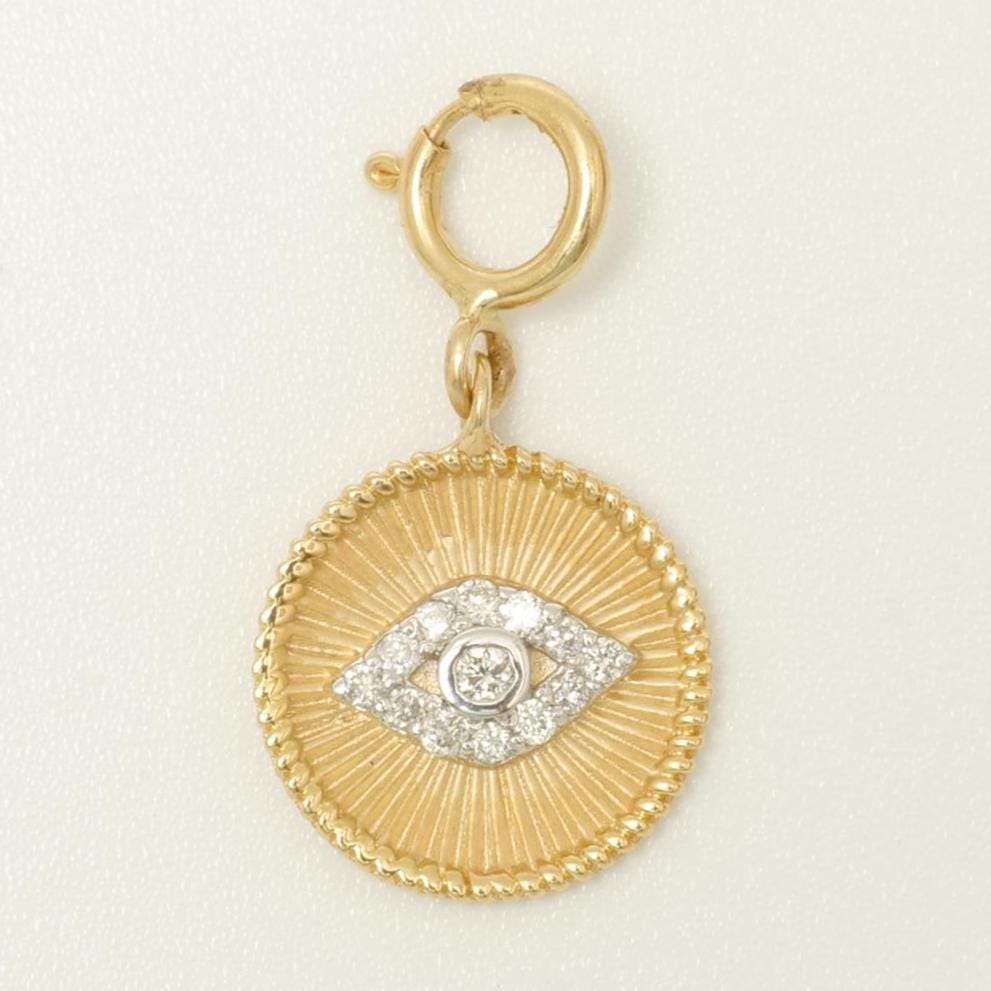 Evil Eye Medallion Diamond Charm, 14k Solid Gold, Natural Diamond, Layering Pendant, Protection Necklace, Ready To Ship, Certified Jewelry