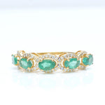 Load image into Gallery viewer, Oval Emerald Diamond Ring, 14k Solid Gold, Natural Diamonds, Halo Eternity Gemstone Band, Statement Ring, Stackable Band, Certified Jewelry
