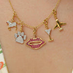 Load image into Gallery viewer, Martini Glass Diamond Charm, 14k Solid Gold, Natural Diamonds, Summer Staking Pendant, Dual Tone Necklace, Ready To Ship, Certified Jewelry