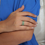 Load image into Gallery viewer, Emerald Wave Diamond Band Ring, 14k Solid Gold, Natural Diamonds, Multi Row Gemstone Ring, Cocktail Statement Band, Certified Jewelry