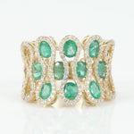 Load image into Gallery viewer, Emerald Wide Band Diamond Ring, 14k Solid Gold, Natural Diamonds, Gemstone Geometric Ring, Statement Cocktail Ring, Certified Jewelry