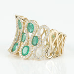 Load image into Gallery viewer, Emerald Wide Band Diamond Ring, 14k Solid Gold, Natural Diamonds, Gemstone Geometric Ring, Statement Cocktail Ring, Certified Jewelry