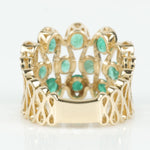 Load image into Gallery viewer, Emerald Wide Band Diamond Ring, 14k Solid Gold, Natural Diamonds, Gemstone Geometric Ring, Statement Cocktail Ring, Certified Jewelry