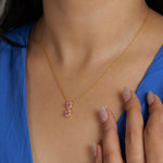 Load image into Gallery viewer, Oval Natural Pink Sapphire Halo Diamond Necklace: 14k Solid Gold Gemstone Stacking Jewellery, Double Drop Chain, Certified Jewelry