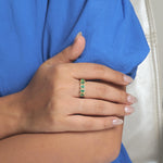 Load image into Gallery viewer, Oval Emerald Diamond Eternity Band Ring, 14k Solid Gold, Natural Diamonds, Halo Gemstone Stack Ring, Wedding Band, Certified Jewelry