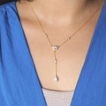 Load image into Gallery viewer, Heart Pear Diamond Drop Lariat Necklace, 14k Solid Gold, Natural Diamonds, Statement Layering Necklace, Bridal Drop Chain, Certified Jewelry