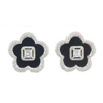 Load image into Gallery viewer, Onyx Flower Diamond Stud Earrings, 14k Solid Gold, Fancy Natural Diamonds, Floral Halo Studs, Gemstone Statement Earrings, Certified Jewelry