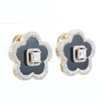 Load image into Gallery viewer, Onyx Flower Diamond Stud Earrings, 14k Solid Gold, Fancy Natural Diamonds, Floral Halo Studs, Gemstone Statement Earrings, Certified Jewelry