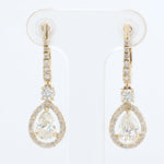 Load image into Gallery viewer, Pear Drop Diamond Earrings, 14k Solid Gold, Natural Diamonds, Teardrop Halo Huggie Dangle, Bridal Statement Jewelry, Certified Jewelry