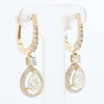 Load image into Gallery viewer, Pear Drop Diamond Earrings, 14k Solid Gold, Natural Diamonds, Teardrop Halo Huggie Dangle, Bridal Statement Jewelry, Certified Jewelry
