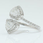 Load image into Gallery viewer, Double Heart Diamond Bypass Ring, 14k Solid Gold, Natural Diamonds, Two Stone Open Wrap Ring, Statement Love Cuff Ring, Certified Jewelry