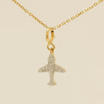 Load image into Gallery viewer, Airplane Diamond Charm, 14k Solid Gold, Natural Diamonds, Traveler Layering Pendant, Dual Tone Necklace, Ready To Ship, Certified Jewelry