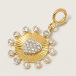 Load image into Gallery viewer, Heart Medallion Bezel Natural Diamond Charm: 14k Solid Gold Two Tone Sunburst Layering Pendant, Certified Jewelry