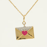 Load image into Gallery viewer, Envelope Heart Diamond Charm, 14k Solid Gold, Natural Diamond, Enamel Layering Pendant, Minimal Necklace, Ready To Ship, Certified Jewelry