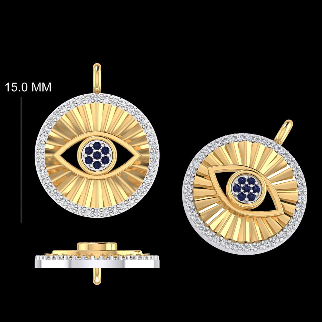 Evil Eye Sapphire Diamond Charm, 14k Solid Gold, Natural Diamonds, Layering Pendant, Medallion Necklace, Ready To Ship, Certified Jewelry