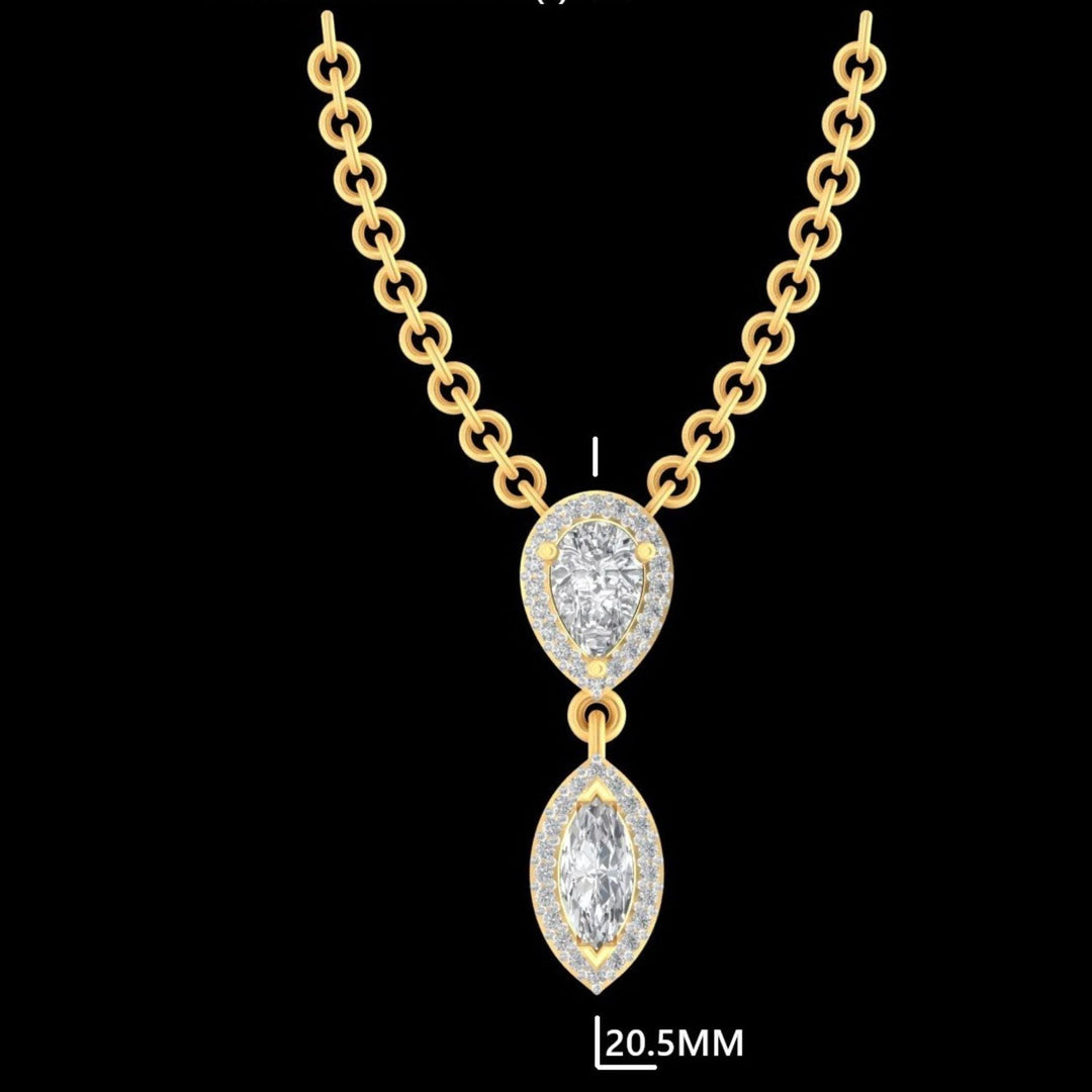 Pear Marquise Diamond Drop Necklace, 14k Solid Gold, Natural Diamonds, Double Halo Pendant, Minimalistic Layering Chain, Certified Jewerlry