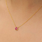 Load image into Gallery viewer, Pear Ruby Halo Diamond Necklace, 14k Solid Gold, Natural Diamonds, Minimalistic Layering Necklace, Everyday Pendant, Certified Jewelry