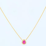 Load image into Gallery viewer, Pear Ruby Halo Diamond Necklace, 14k Solid Gold, Natural Diamonds, Minimalistic Layering Necklace, Everyday Pendant, Certified Jewelry