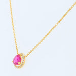 Load image into Gallery viewer, Pear Ruby Halo Diamond Necklace, 14k Solid Gold, Natural Diamonds, Minimalistic Layering Necklace, Everyday Pendant, Certified Jewelry