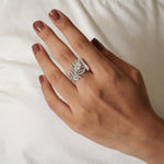 Load image into Gallery viewer, Peacock Feather Diamond Ring: 14k Gold Pear Halo Cocktail Jewelry