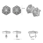 Load image into Gallery viewer, 14k Gold Hexagon Diamond Stud Earrings: Emerald Cut Halo, Enamel Accent