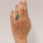 Load image into Gallery viewer, Emerald Halo Diamond Bypass Ring, 14k Solid Gold, Natural Diamonds, Pear Gemstone Wrap Band, Statement Cocktail Jewelry, Certified Jewelry