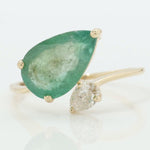 Load image into Gallery viewer, Pear Emerald & Diamond Bypass Ring: 14k Solid Gold Certified Jewelry