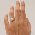 Load image into Gallery viewer, Heart Diamond Halo Ring: 14k Gold Chevron Band Engagement Jewelry