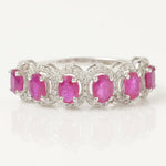 Load image into Gallery viewer, Natural Ruby & Diamond Halo Ring - 14k Solid Gold Eternity Band Jewellery, Certified Jewelry