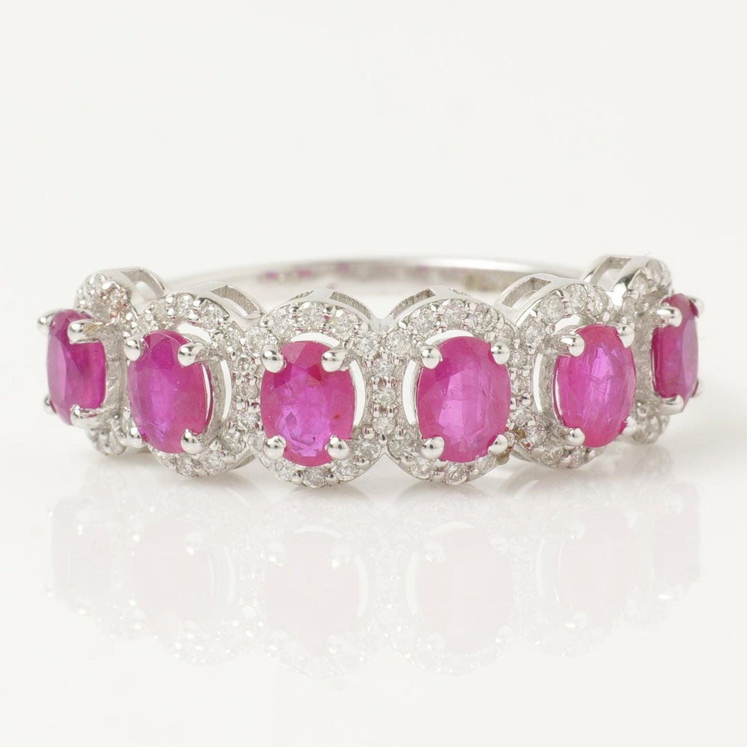 14k Gold Ruby and Diamond Halo Ring - Eternity Band