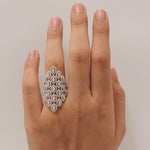 Load image into Gallery viewer, 14k Solid Gold Marquise Natural Diamond Lattice Ring: Wide Halo Cocktail Jewellery, Certified Jewelry