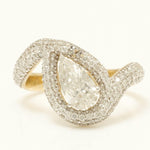 Load image into Gallery viewer, Pear Diamond Halo Ring, 14k Solid Gold, Natural Diamonds, Statement Cocktail Jewelry, Two Toned Bypass Ring, Certified Jewelry