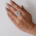 Load image into Gallery viewer, Floral Pear Halo Natural Diamond Ring: 14k Solid Gold Statement Cocktail Jewellery, Certified Jewelry