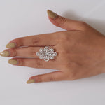 Load image into Gallery viewer, Floral Pear Halo Natural Diamond Ring: 14k Solid Gold Statement Cocktail Jewellery, Certified Jewelry