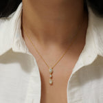 Load image into Gallery viewer, Three Stone Halo Diamond Necklace, 14k Solid Gold, Fancy Natural Diamonds, Layering Bridal Jewelry, Statement Necklace, Certified Jewelry