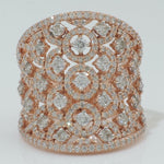 Load image into Gallery viewer, 14k Solid Gold Filigree Natural Diamond Ring: Wide Band Cocktail Ring, Certified Jewelry