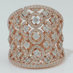 Load image into Gallery viewer, 14k Solid Gold Filigree Natural Diamond Ring: Wide Band Cocktail Ring, Certified Jewelry