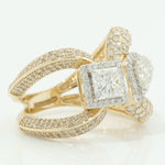 Load image into Gallery viewer, 14k Solid Gold Dual Natural Diamond Ring: Princess & Pear Halo Pavé Cocktail Ring, Certified Jewelry