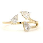 Load image into Gallery viewer, Three Stone Pear Diamond Ring, 14k Solid Gold, Natural Diamonds, Bypass Split Ring, Statement Cocktail Jewellery, Certified Jewelry