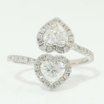 Load image into Gallery viewer, Double Heart Diamond Bypass Ring, 14k Solid Gold, Natural Diamonds, Two Stone Open Wrap Ring, Statement Love Cuff Ring, Certified Jewelry