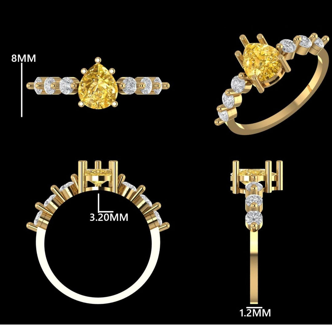 Pear Yellow Sapphire Diamond Ring, 14k Solid Gold, Natural Diamonds, Gemstone Statement Ring, Everyday Band Ring, Certified Jewelry