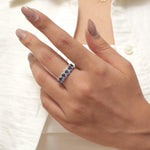 Load image into Gallery viewer, Blue Sapphire Diamond Eternity Band Ring, 14k Solid Gold, Natural Diamonds, Halo Oval Gemstone Band, Stacking Ring, Certified Jewelry