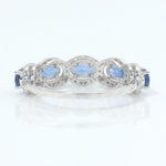 Load image into Gallery viewer, Oval Sapphire Diamond Eternity Band Ring, 14k Solid Gold, Natural Diamonds, Halo Gemstone Stacking Jewelry, Certified Jewelry