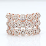 Load image into Gallery viewer, Three Row Wide Diamond Band Ring, 14k Solid Gold, Natural Diamonds, Pave Halo Set, Cocktail Statement Jewelry, Certified Jewelry