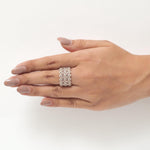 Load image into Gallery viewer, Three Row Wide Diamond Band Ring, 14k Solid Gold, Natural Diamonds, Pave Halo Set, Cocktail Statement Jewelry, Certified Jewelry