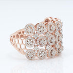 Load image into Gallery viewer, Three Row Wide Diamond Band Ring, 14k Solid Gold, Natural Diamonds, Pave Halo Set, Cocktail Statement Jewelry, Certified Jewelry