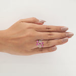 Load image into Gallery viewer, Five Stone Natural Pink Sapphire & Diamond Multi Band Ring: 14k Solid Gold Gemstone Cocktail Ring, Certified Jewelry