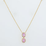 Load image into Gallery viewer, Oval Pink Sapphire Halo Diamond Necklace, 14k Solid Gold, Natural Diamonds, Gemstone Stacking Necklace, Double Drop Chain, Certified Jewelry