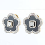 Load image into Gallery viewer, Onyx Flower Diamond Stud Earrings, 14k Solid Gold, Fancy Natural Diamonds, Floral Halo Studs, Gemstone Statement Earrings, Certified Jewelry